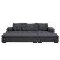 Canapé d'angle en tissu de qualité, BONY gris foncé, avec pouf-banquette, angle droit