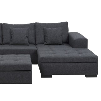 Canapé d'angle en tissu de qualité, BONY gris foncé, avec pouf-banquette, angle droit