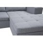 Canapé d'angle panoramique en tissu de qualité 6/7 places BOSTAR, gris clair avec méridienne, angle gauche et méridienne à droit