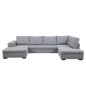 Canapé d'angle panoramique en tissu de qualité 6/7 places BOSTAR, gris clair, avec méridienne, angle droit et méridienne à gauch