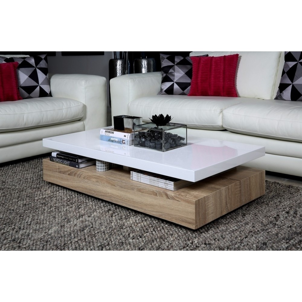 Table basse design, dessus en bois laqué blanc MARTENS