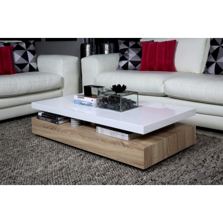 Table basse design, dessus en bois laqué blanc MARTENS