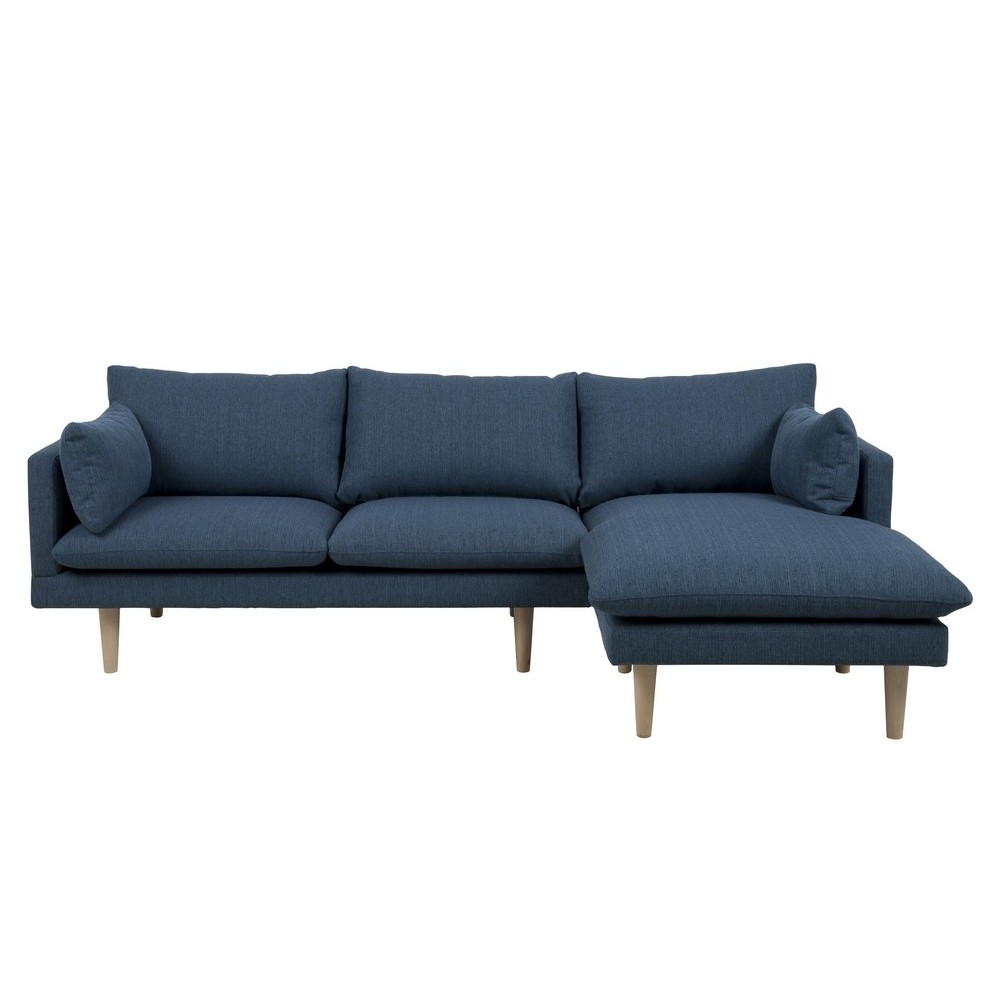 Canapé d'angle en tissu de qualité SUNDO, bleu, angle droit, 5 places
