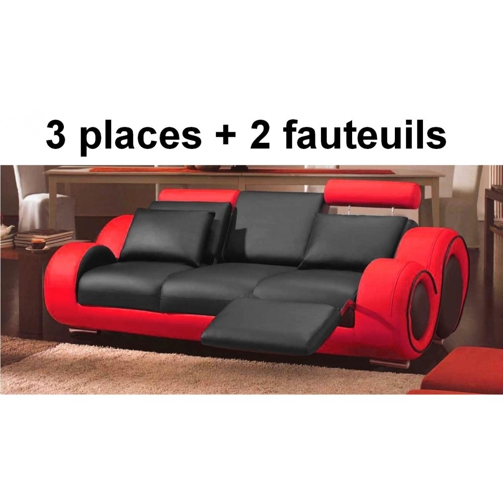 Ensemble DESIGNA IV, composé d'un canapé 3 places + 2 fauteuils en cuir Supérieur haut de gamme italien vachette Vénésetti. Noir