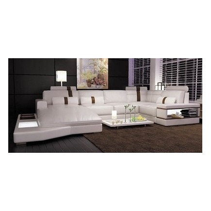 ACOMPTE du Canapé d'angle MONCEAU en cuir haut de gamme italien vachette Vénésetti Cuir Prestige luxe Gris foncé N°628 Blanc N°7