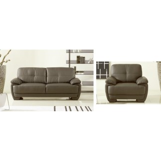 Ensemble composé d'un canapé 3 places et d'un fauteuil en cuir italien buffle Cuir épais. LEANDRO, gris foncé n°2065