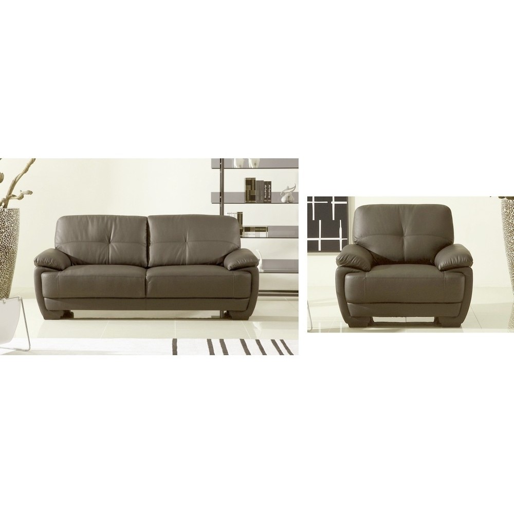 Ensemble composé d'un canapé 3 places et d'un fauteuil en cuir italien buffle Cuir épais. LEANDRO, gris foncé n°2065