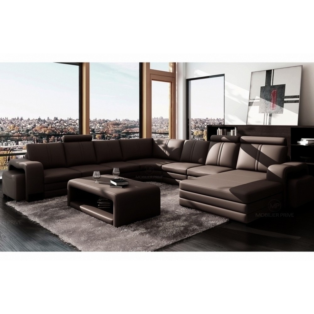 Canapé d'angle en cuir italien 8 places DIAMANT, chocolat, angle gauche