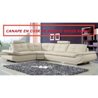 COMMANDE PERSONNALISEE SUR DEMANDE Canapé d'angle en cuir buffle EPAIS italien de luxe 6/7 places BELLALIGNA, angle gauche BLANC