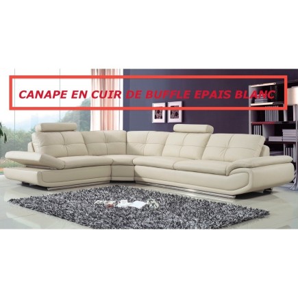 COMMANDE PERSONNALISEE SUR DEMANDE Canapé d'angle en cuir buffle EPAIS italien de luxe 6/7 places BELLALIGNA, angle gauche BLANC