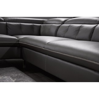 Canapé d'angle en cuir de buffle italien de luxe 5/6 places VIDA, noir, angle gauche