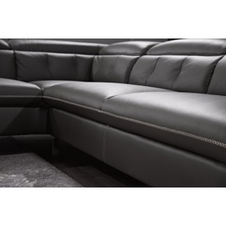 Canapé d'angle en cuir de buffle italien de luxe 5/6 places VIDA, noir, angle gauche