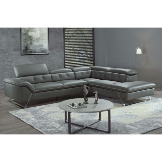 Canapé d'angle en cuir de buffle italien de luxe 5/6 places, VIDA, gris foncé, angle droit