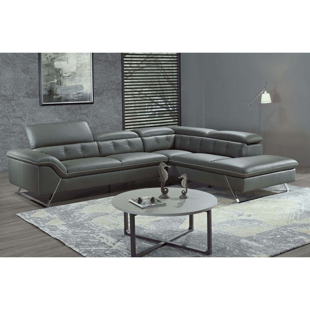 Canapé d'angle en cuir de buffle italien de luxe 5/6 places, VIDA, gris foncé, angle droit Canapé d'angle en cuir de buffle italien de luxe 5/6 places, VIDA, gris foncé, angle droit