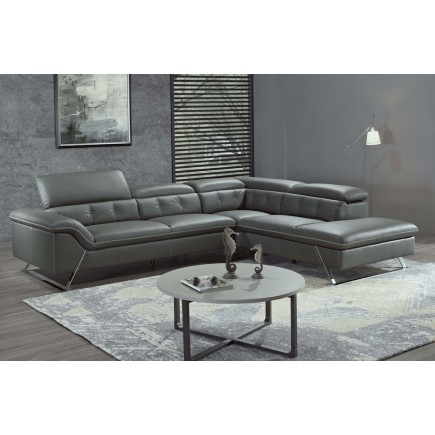 Canapé d'angle en cuir de buffle italien de luxe 5/6 places, VIDA, gris foncé, angle droit