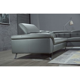 Canapé d'angle en cuir de buffle italien de luxe 5/6 places, VIDA, gris foncé, angle droit