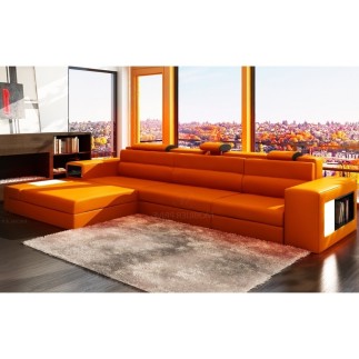 Canapé d'angle en cuir italien 4/5 places ENJOY, orange.