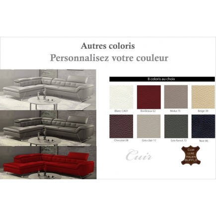 Canapé d'angle en cuir de buffle italien de luxe 5/6 places VIDA, couleur personnalisée, angle gauche