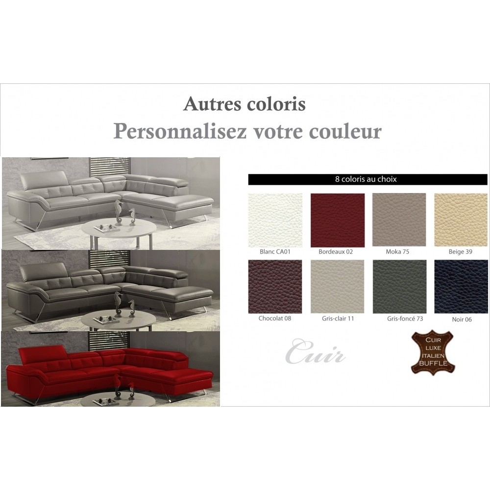 Canapé d'angle en cuir de buffle italien de luxe 5/6 places, VIDA, couleur personnalisée , angle droit Canapé d'angle en cuir de buffle italien de luxe 5/6 places, VIDA, couleur personnalisée , angle droit
