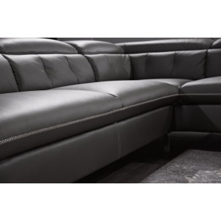 Canapé d'angle en cuir de buffle italien de luxe 5/6 places, VIDA, noir, angle droit