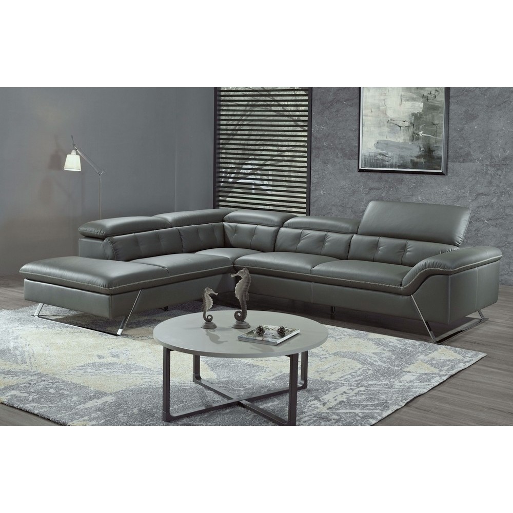 Canapé d'angle en cuir de buffle italien de luxe 5/6 places VIDA, gris foncé, angle gauche Canapé d'angle en cuir de buffle italien de luxe 5/6 places VIDA, gris foncé, angle gauche
