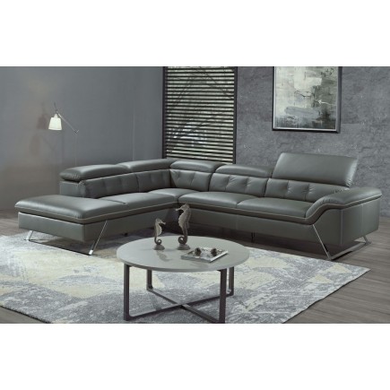 Canapé d'angle en cuir de buffle italien de luxe 5/6 places VIDA, gris foncé, angle gauche