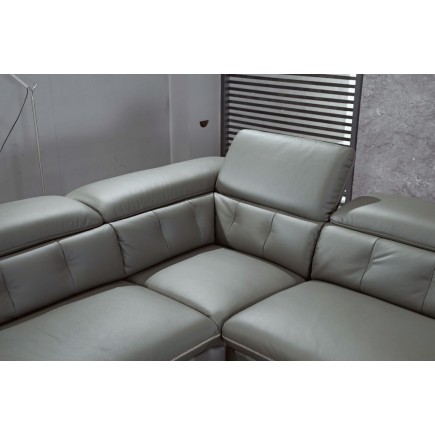 Canapé d'angle en cuir de buffle italien de luxe 5/6 places VIDA, gris foncé, angle gauche