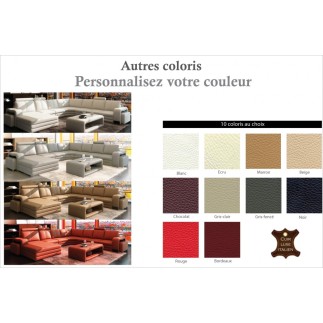 Canapé d'angle en cuir italien 8 places DIAMANT, couleur personnalisée