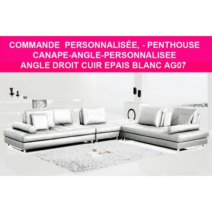 COMMANDE PERSONNALISEE- Canapé d'angle en cuir de buffle EPAIS italien de luxe 7/8 places PENTHOUSE, blanc AG07, angle droit