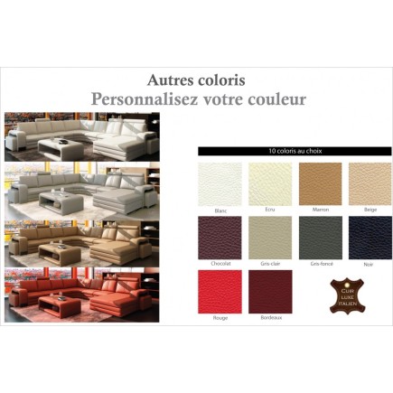 Canapé d'angle en cuir italien 8 places DIAMANT, couleur personnalisée