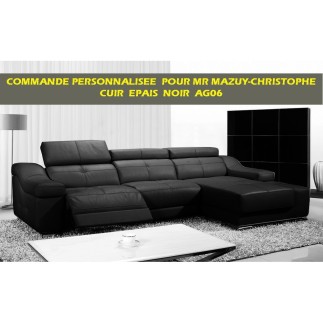 COMMANDE PERSONNALISEE Canapé d'angle double relax en CUIR EPAIS de buffle italien de luxe 5 places BiRELAX, NOIR AG03 - CUIR EP