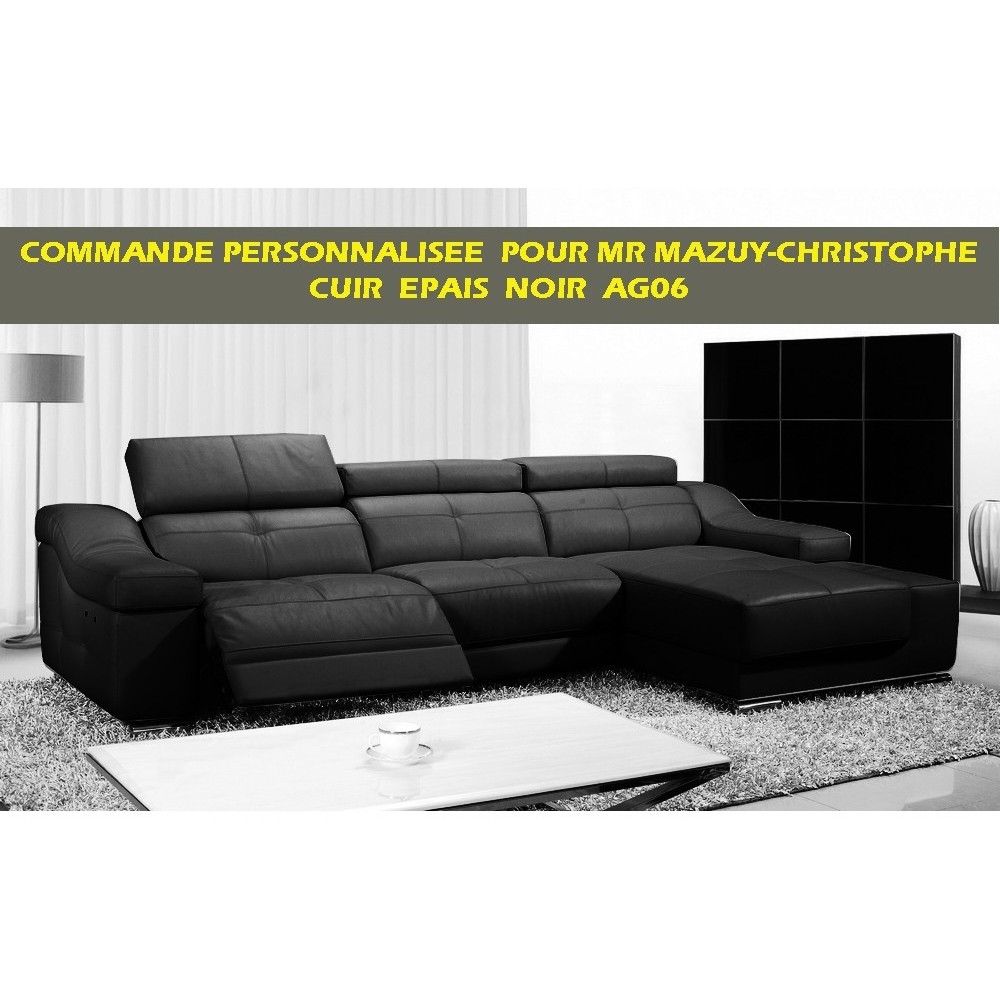 COMMANDE PERSONNALISEE Canapé d'angle double relax en CUIR EPAIS de buffle italien de luxe 5 places BiRELAX, NOIR AG03 - CUIR EP COMMANDE PERSONNALISEE Canapé d'angle double relax en CUIR EPAIS de buffle italien de luxe 5 places BiRELAX, NOIR AG03 - CUIR EP