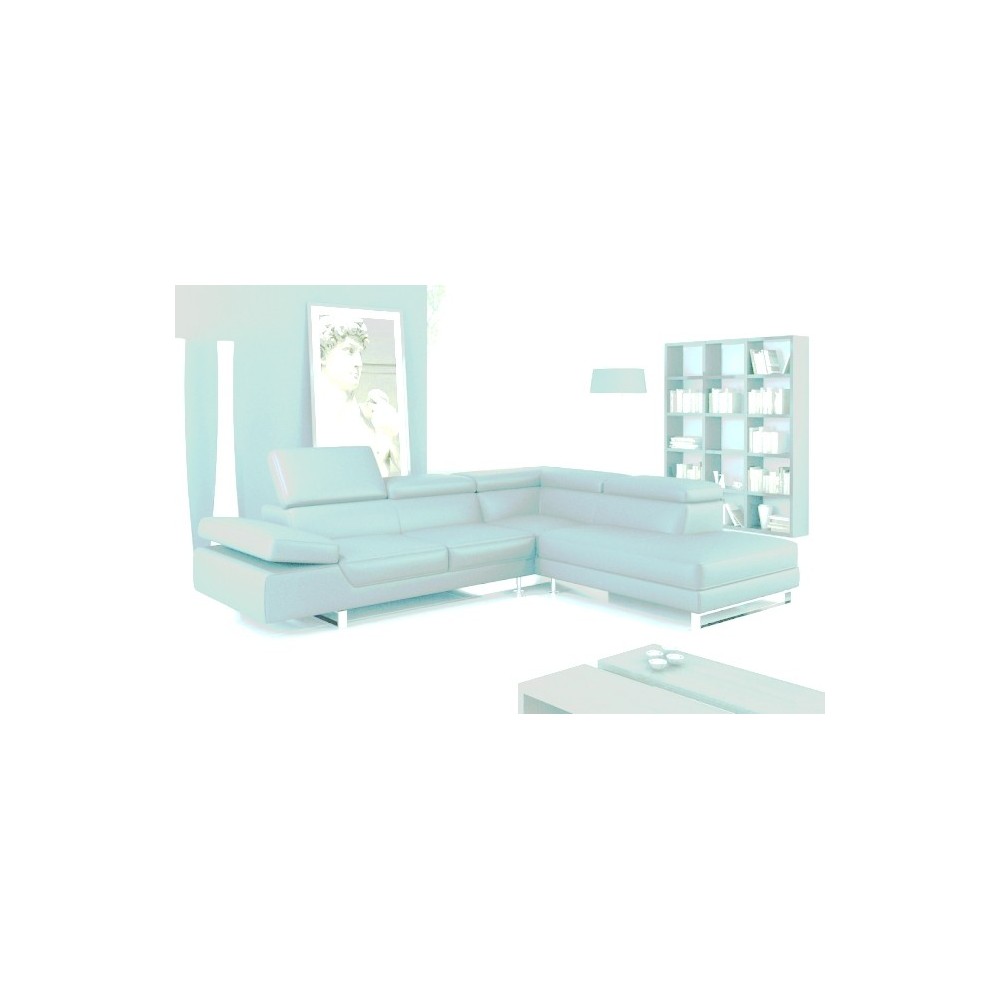 Canapé d'angle en cuir italien 5/6 places PETIT GEORGIO , Gris clair N°9507 Angle Droit