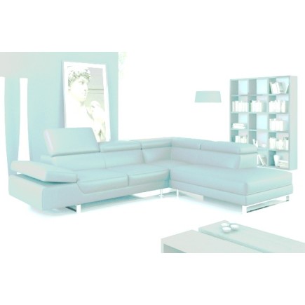 Canapé d'angle en cuir italien 5/6 places PETIT GEORGIO , Gris clair N°9507 Angle Droit