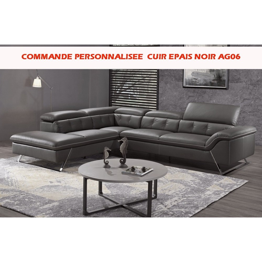 COMMANDE PERSONNALISEE Canapé d'angle en cuir EPAIS de buffle italien de luxe 5/6 places VIDA, noir AG06, angle gauche COMMANDE PERSONNALISEE Canapé d'angle en cuir EPAIS de buffle italien de luxe 5/6 places VIDA, noir AG06, angle gauche