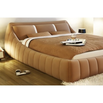 Lit en cuir italien de luxe FOSTER, beige, 160x200