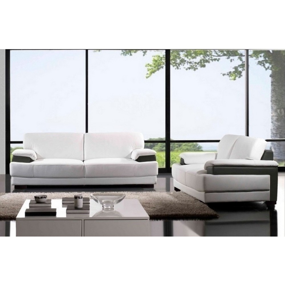 Ensemble CAPRI composé de 2 canapés 2 places en 100% tout cuir luxe haut de gamme italien vachette. Blanc et gris taupe