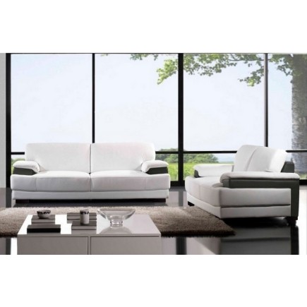 Ensemble CAPRI composé de 2 canapés 2 places en 100% tout cuir luxe haut de gamme italien vachette. Blanc et gris taupe