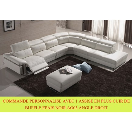 COMMANDE PERSONNALISE SUR DEMANDE Canapé d'angle relax en cuir buffle Epais italien, de luxe RELAXINO avec 1 Assise en plus , No