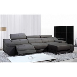 Canapé d'angle double relax en cuir de buffle italien de luxe 5 places BiRELAX, gris foncé, angle droit.