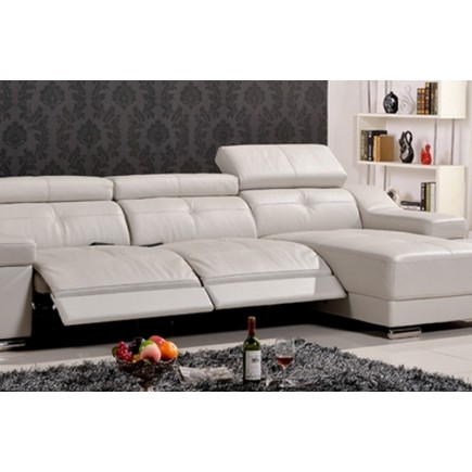 Canapé d'angle double relax en cuir de buffle italien de luxe 5 places BiRELAX, gris foncé, angle droit.