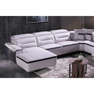 Canapé d'angle relax électrique en cuir buffle italien de luxe COMBIRELAX, blanc et noir, angle droit, 7/8 places