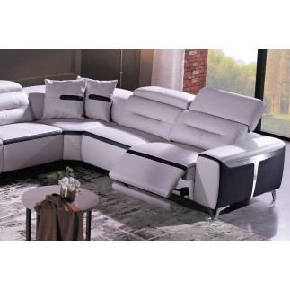 Canapé d'angle relax électrique en cuir buffle italien de luxe COMBIRELAX, blanc et noir, angle droit.,