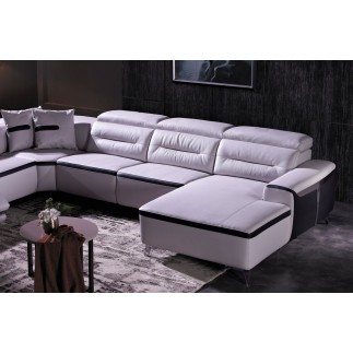 Canapé d'angle relax électrique en cuir buffle italien de luxe: COMBIRELAX, blanc et noir , angle gauche, 7/8 places