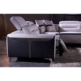 Canapé d'angle relax électrique en cuir buffle italien de luxe: COMBIRELAX, blanc et noir , angle gauche.,