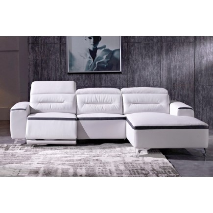 Canapé d'angle relax en cuir de buffle italien de luxe FUNRELAX , blanc et noir, angle droit