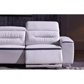 Canapé d'angle relax en cuir buffle italien de luxe FUNRELAX, blanc et noir, angle gauche, 5 places