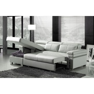 Canapé d'angle convertible 5 places, ALLUSION, blanc, angle gauche