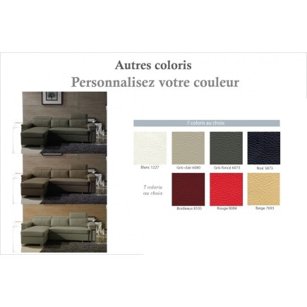 Canapé d'angle convertible 5 places, ALLUSION, couleur personnalisée, angle gauche