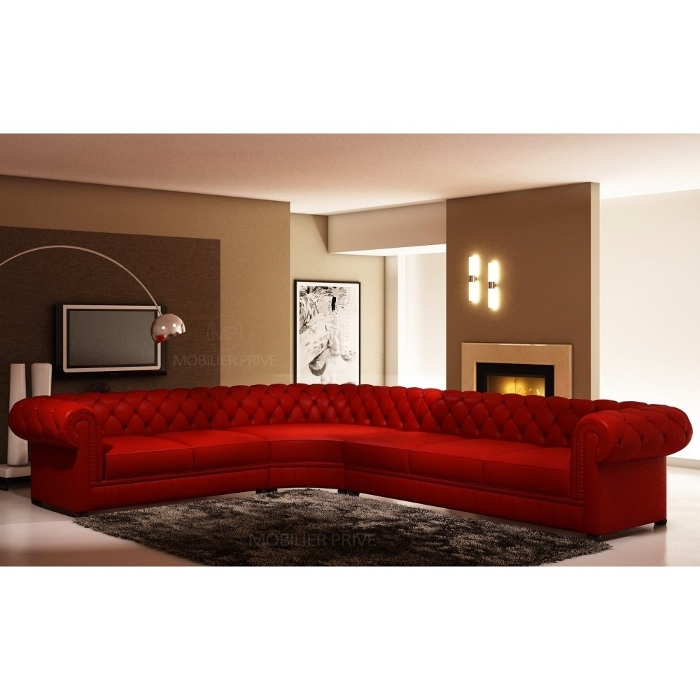 Canapé d'angle en cuir italien 7/8 places BELISI, rouge, angle gauche Canapé d'angle en cuir italien 7/8 places BELISI, rouge, angle gauche